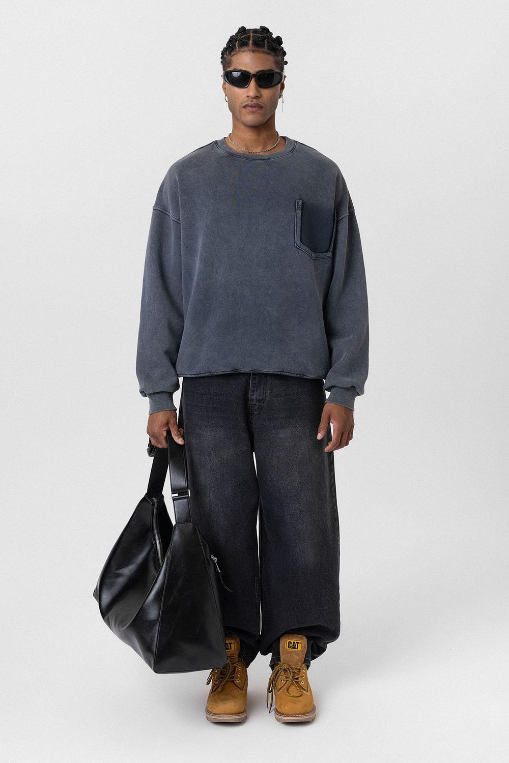 Yıkamalı Cep Detaylı Oversize Sweatshirt Siyah