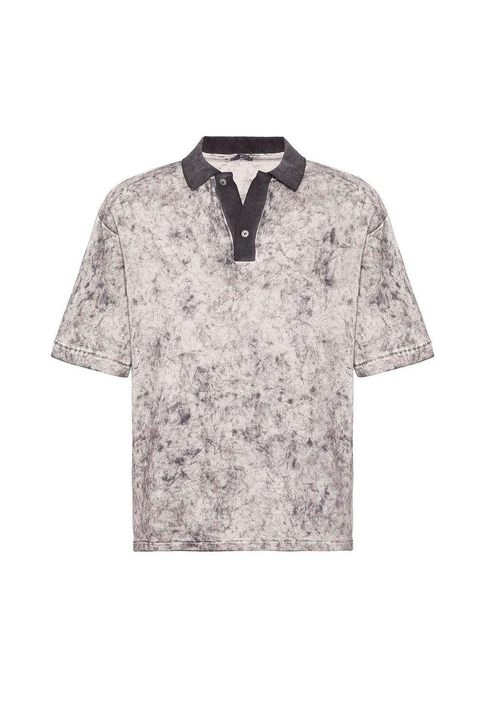 Yıkamalı Oversize Polo Yaka Tişört Siyah