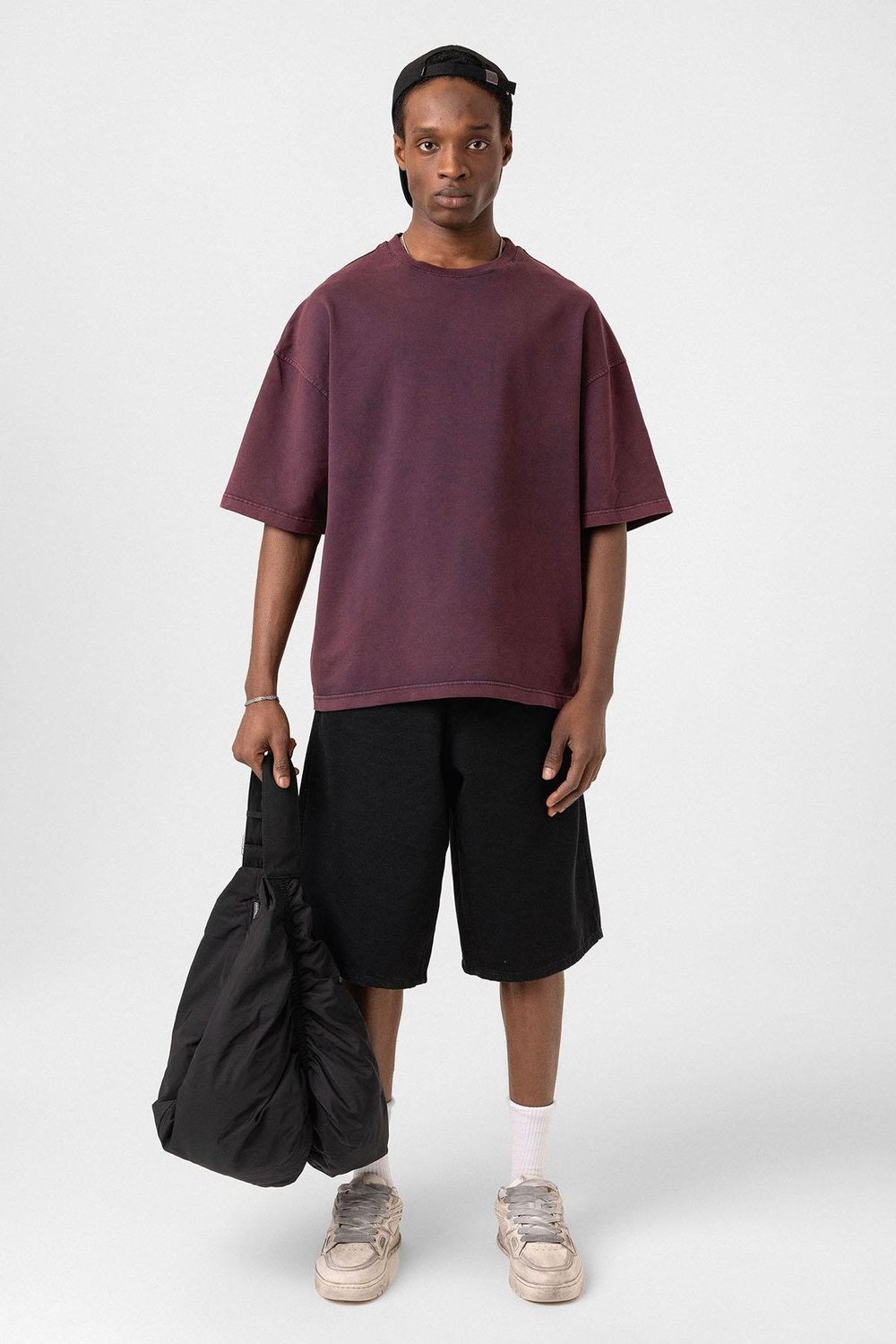 Yıkamalı Oversize Tişört Bordo