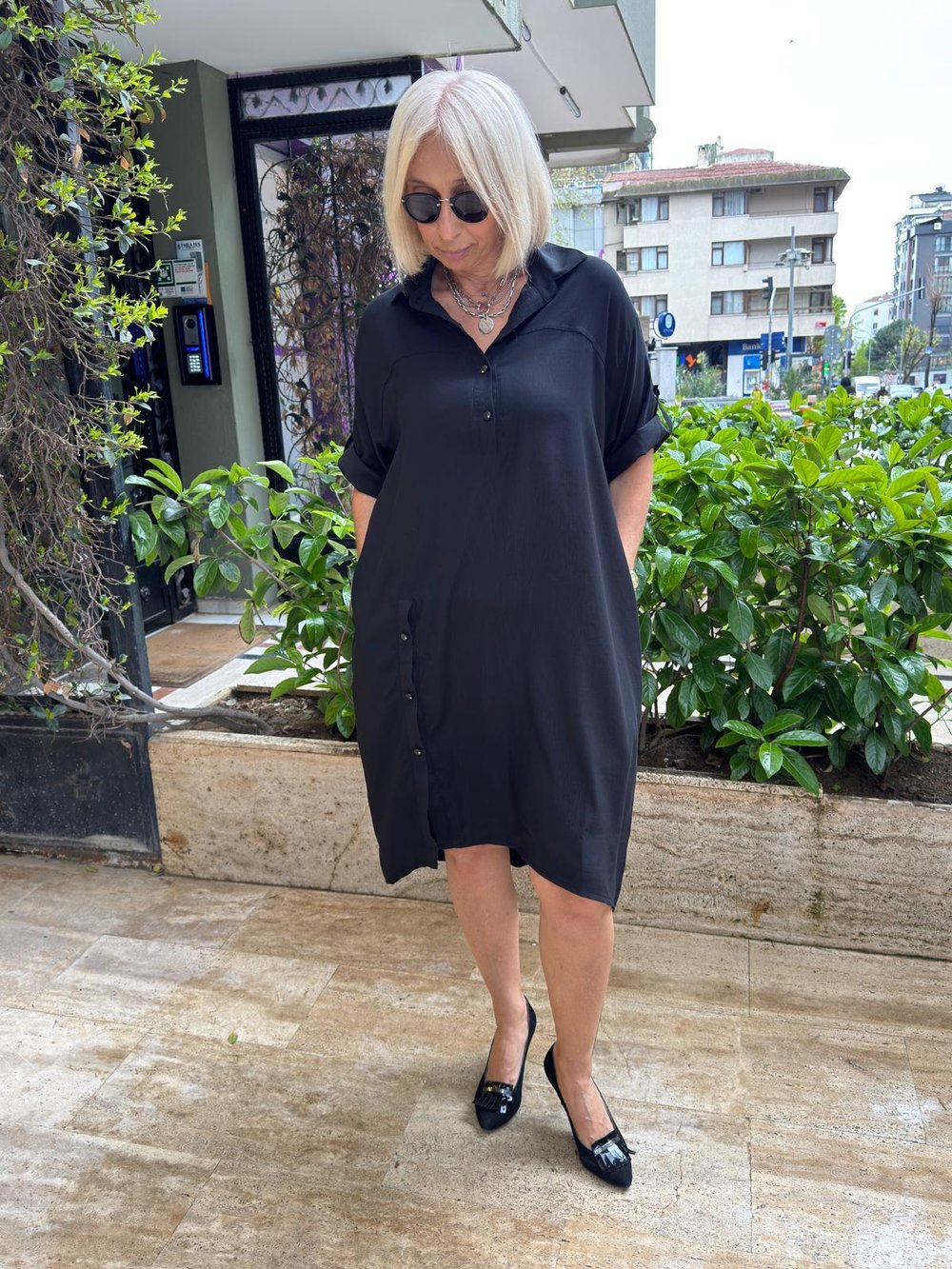 Oversize Düğme Detaylı Modal Elbise