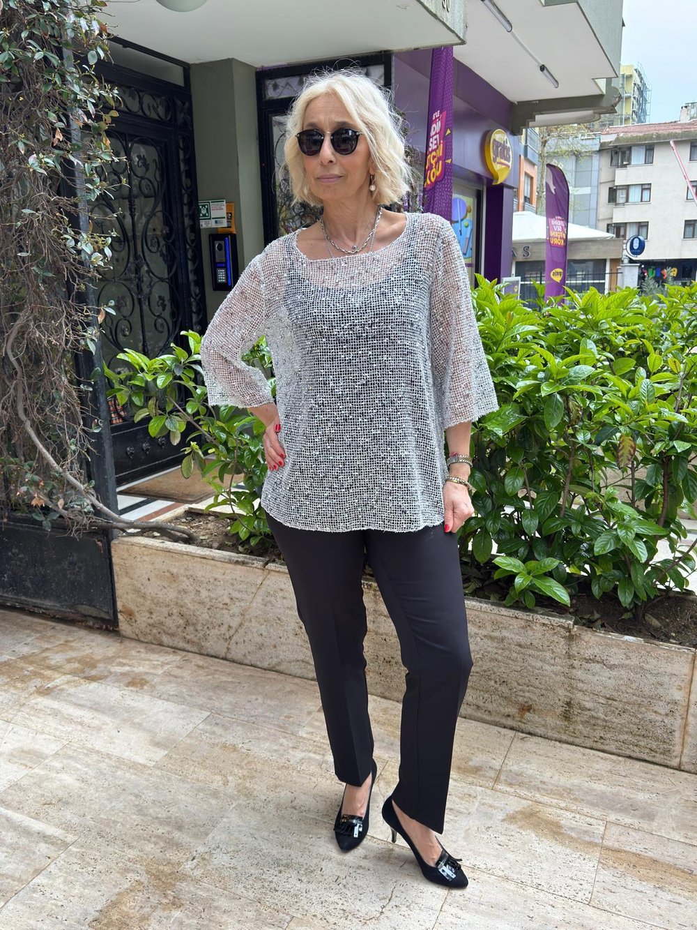 Payetli Fileli Takım Bluz