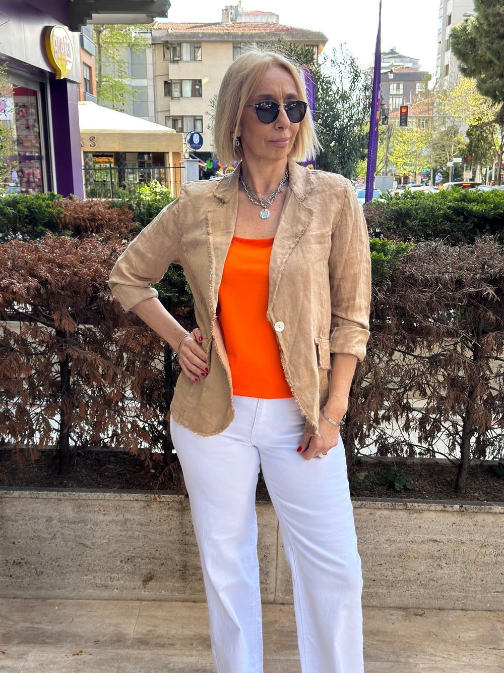 Yakası Pis Dikiş Keten Blazer  Kot Ceket