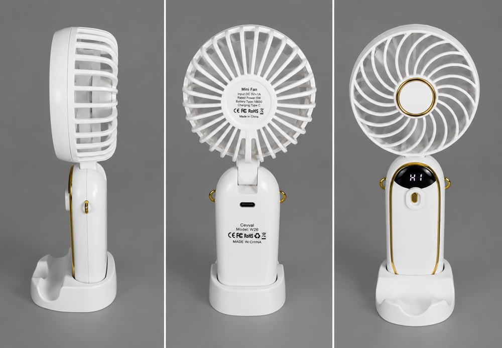 5 Kademeli Taşınabilir Mini Fan – Şarjlı, Sessiz USB Fan | Güçlü Hava Akışı, Uzun Kullanım Süresi (BEYAZ)