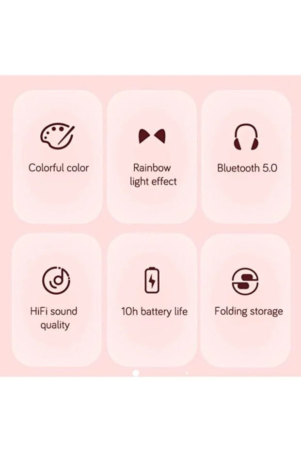 CAT Stn-28 Pro Sevimli Kedi Kulaklık – LED Işıklı, Katlanabilir, Kablosuz Bluetooth 5.3, Uzun Pil Ömrü, iOS & Android Uyumlu Stereo Kulaküstü Kulaklık(MOR)