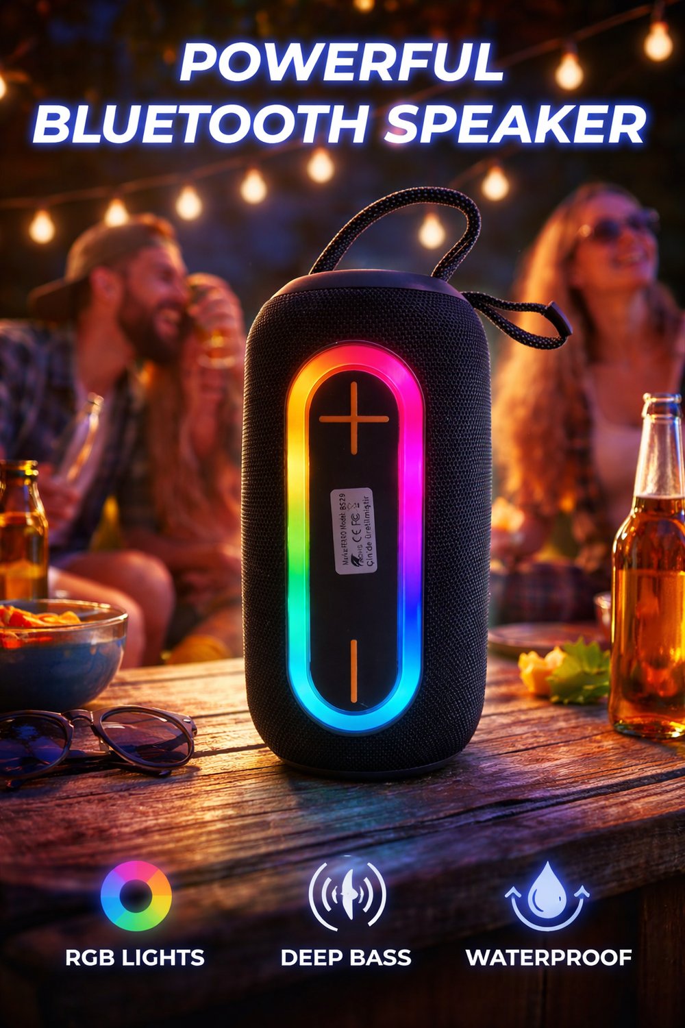 BS-29 Bluetooth Hoparlör RGB Işıklı 6.5W Taşınabilir Kablosuz Speaker Siyah