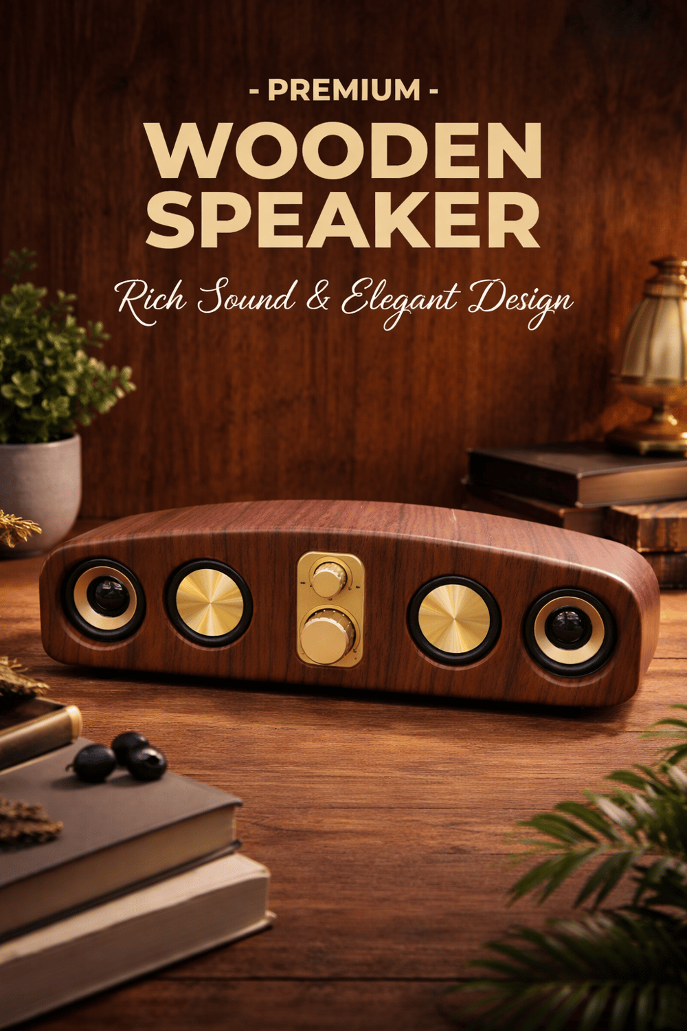 E-3403 10W Bluetooth Hoparlör | USB TF Kart AUX Destekli | Type-C Şarjlı Taşınabilir Speaker Ahşap