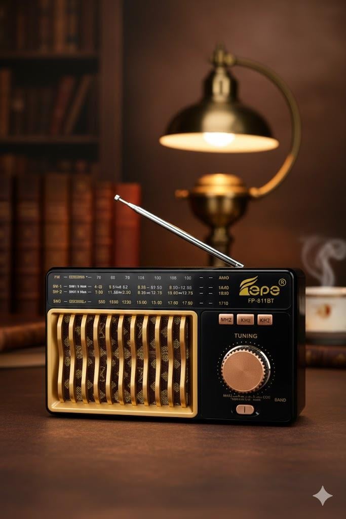 FP-811BT Nostaljik Radyo Görünümlü Fenerli Bluetooth,Hafıza Kartı,Usb Bellek,Aux Ve Radyo Destekli Hoparlör Desenli
