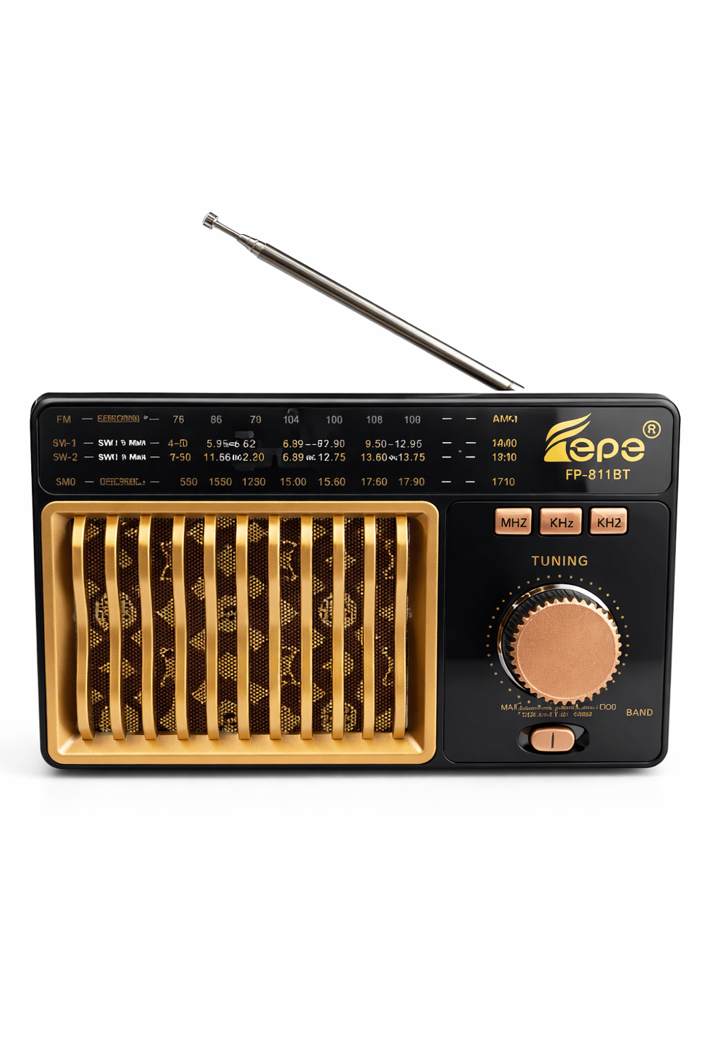 FP-811BT Nostaljik Radyo Görünümlü Fenerli Bluetooth,Hafıza Kartı,Usb Bellek,Aux Ve Radyo Destekli Hoparlör Desenli