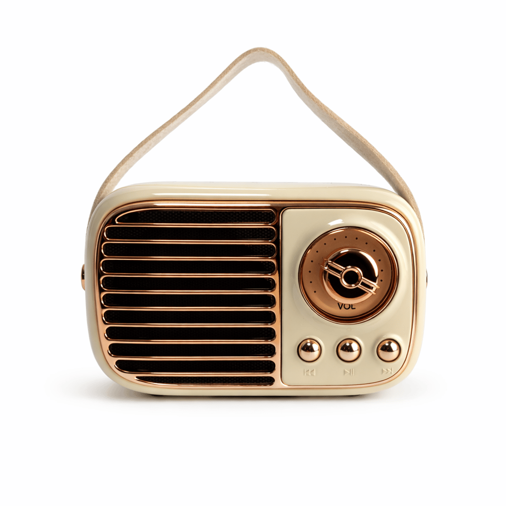 GTS-1959 Retro Bluetooth Hoparlör – Askılı Tasarım, USB & TF Kart Destekli, Taşınabilir Mini Ses Sistemi Bej