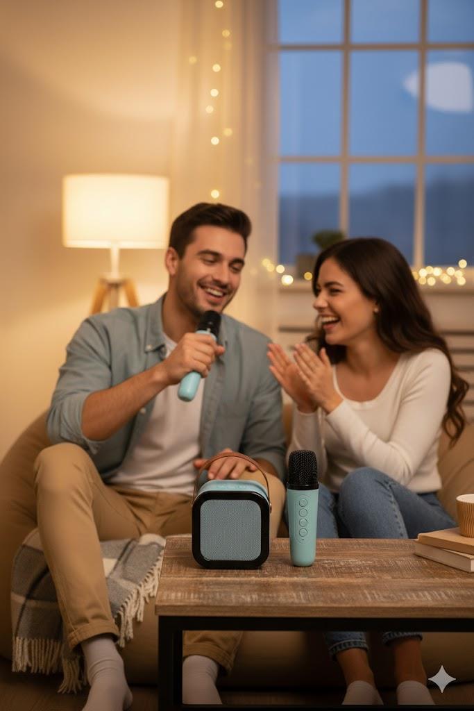 K12 (Tek Mikrofonlu) Bluetooth Hoparlör – RGB Işıklı Karaoke Parti Hoparlörü Mavi