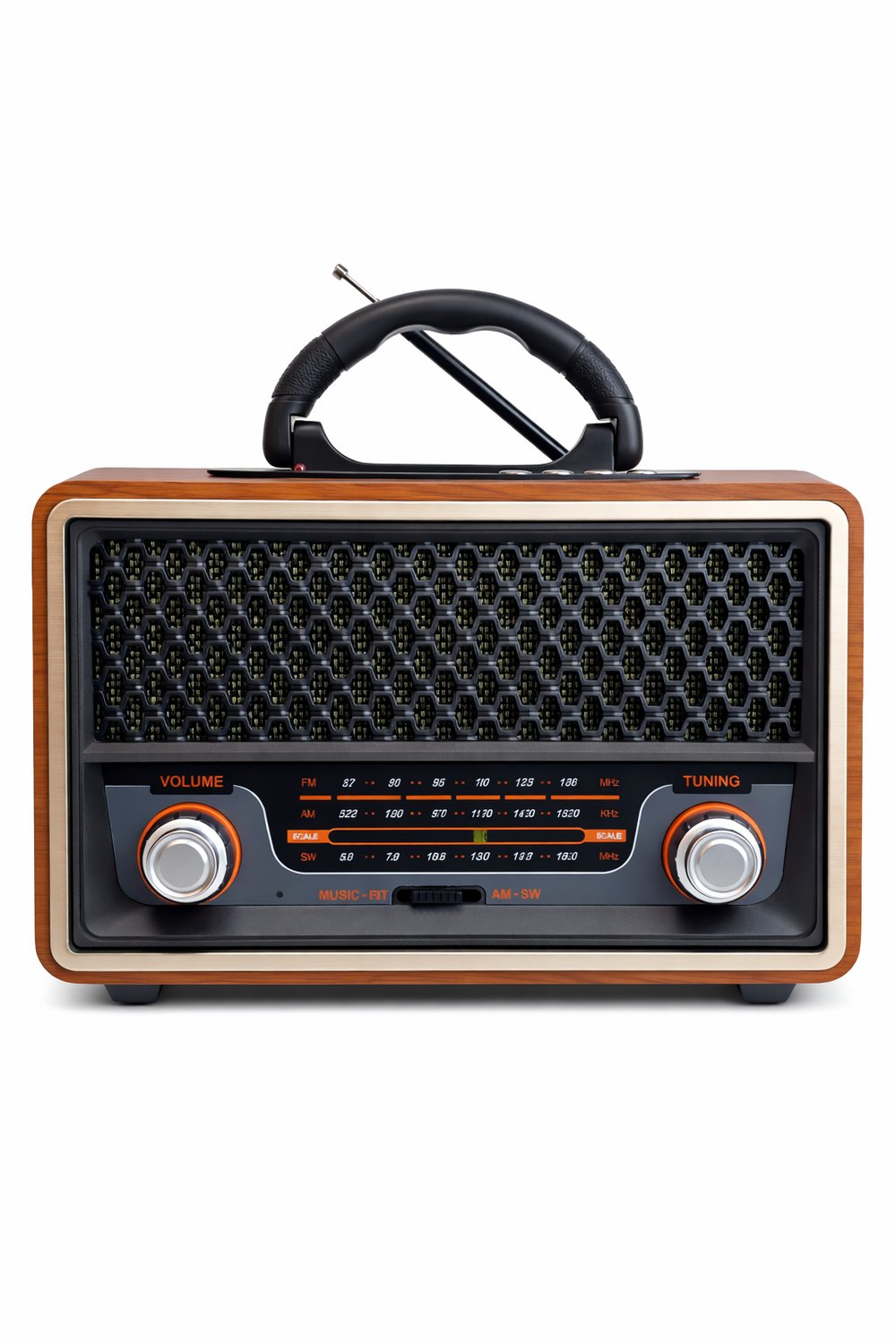 M-157BT Nostaljik Radyo Görünümlü Bluetooth,Hafıza Kartı,Usb Bellek,Aux Ve Radyo Destekli Hoparlör Gri