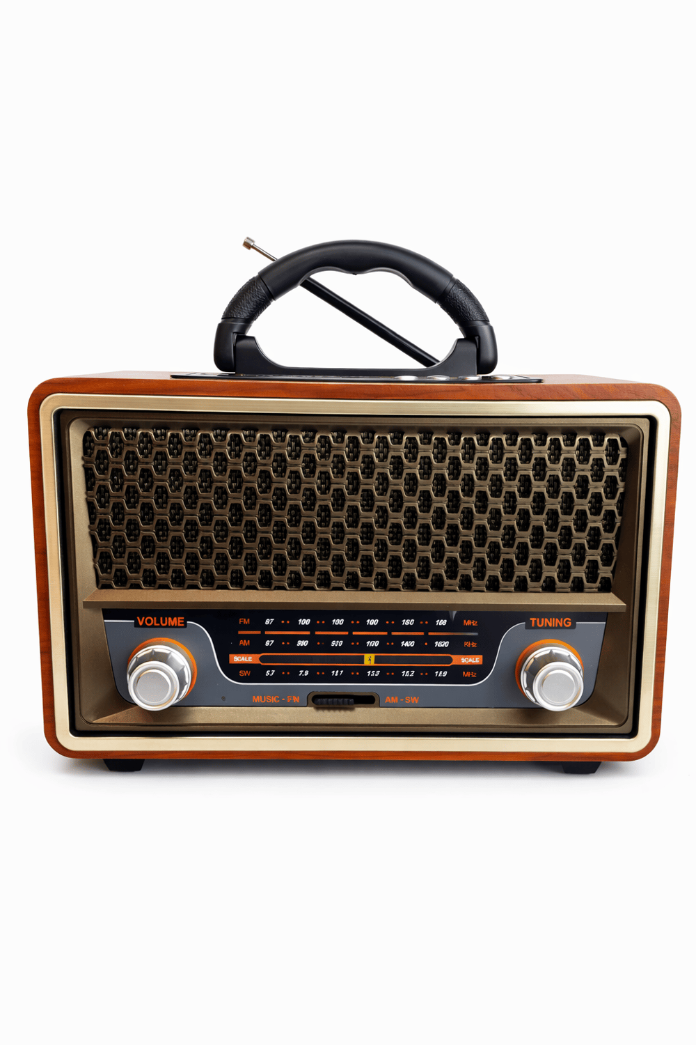 M-157BT Nostaljik Radyo Görünümlü Bluetooth,Hafıza Kartı,Usb Bellek,Aux Ve Radyo Destekli Hoparlör Gold