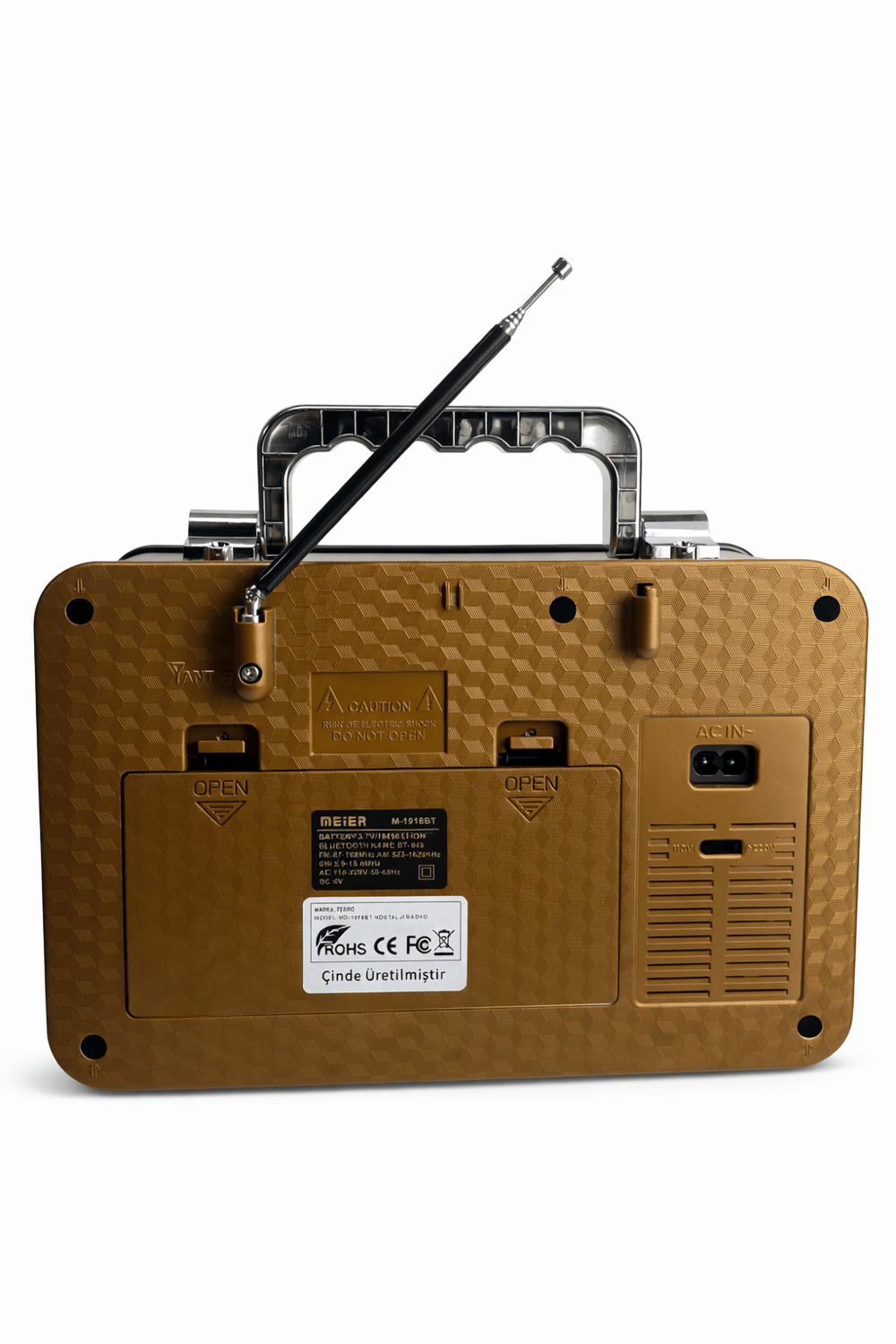 M-1918BT Nostaljik Radyo Görünümlü LED Işıklı Bluetooth,Hafıza Kartı,Usb Bellek,Aux Ve Radyo Destekli Hoparlör Gold