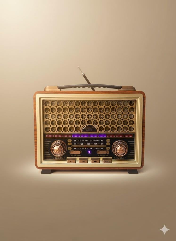 M-2013BT Nostaljik Radyo Görünümlü LED Işıklı Bluetooth,Hafıza Kartı,Usb Bellek,Aux Ve Radyo Destekli Hoparlör (SİLVER)