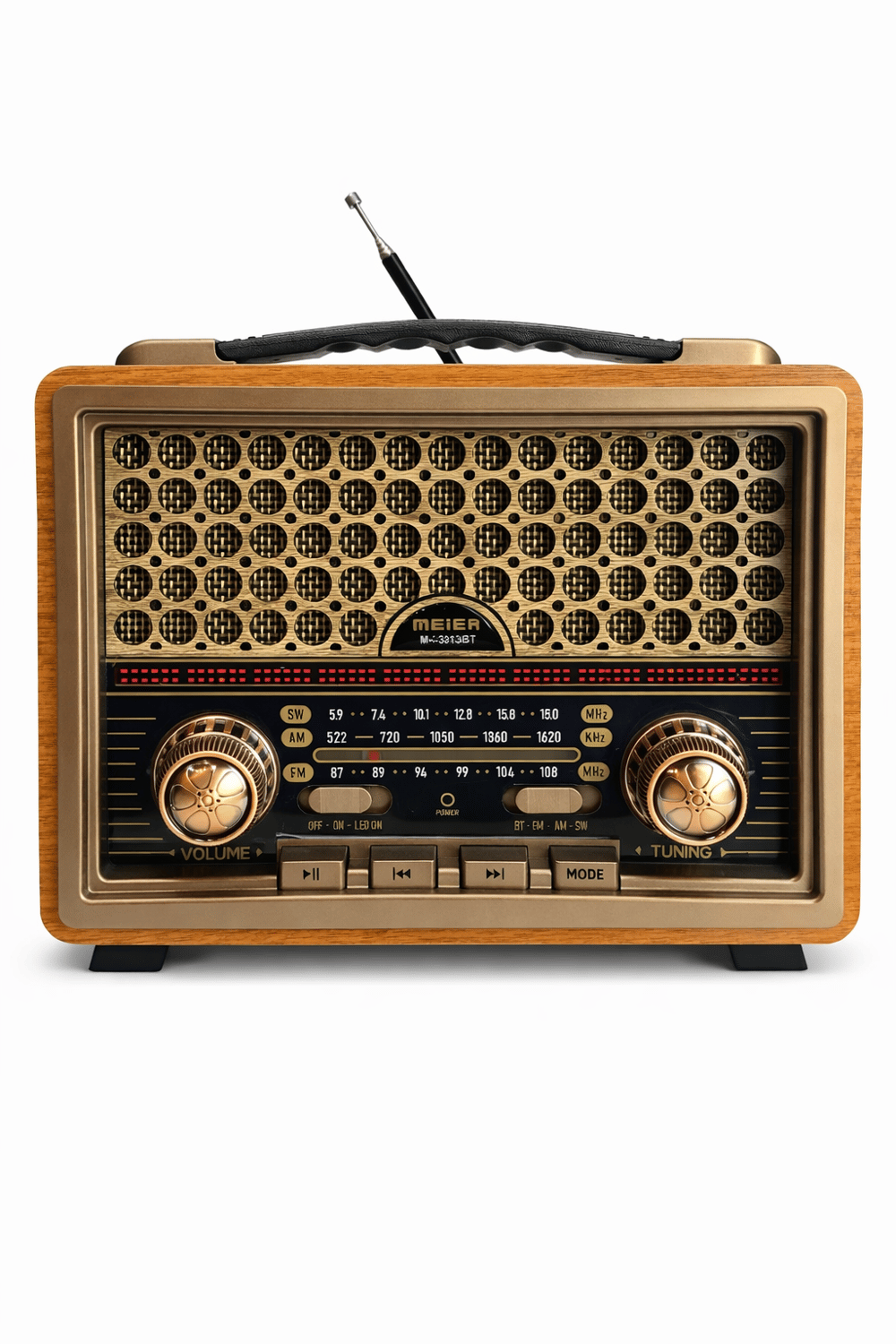 M-2013BT Nostaljik Radyo Görünümlü LED Işıklı Bluetooth,Hafıza Kartı,Usb Bellek,Aux Ve Radyo Destekli Hoparlör (BROWN)