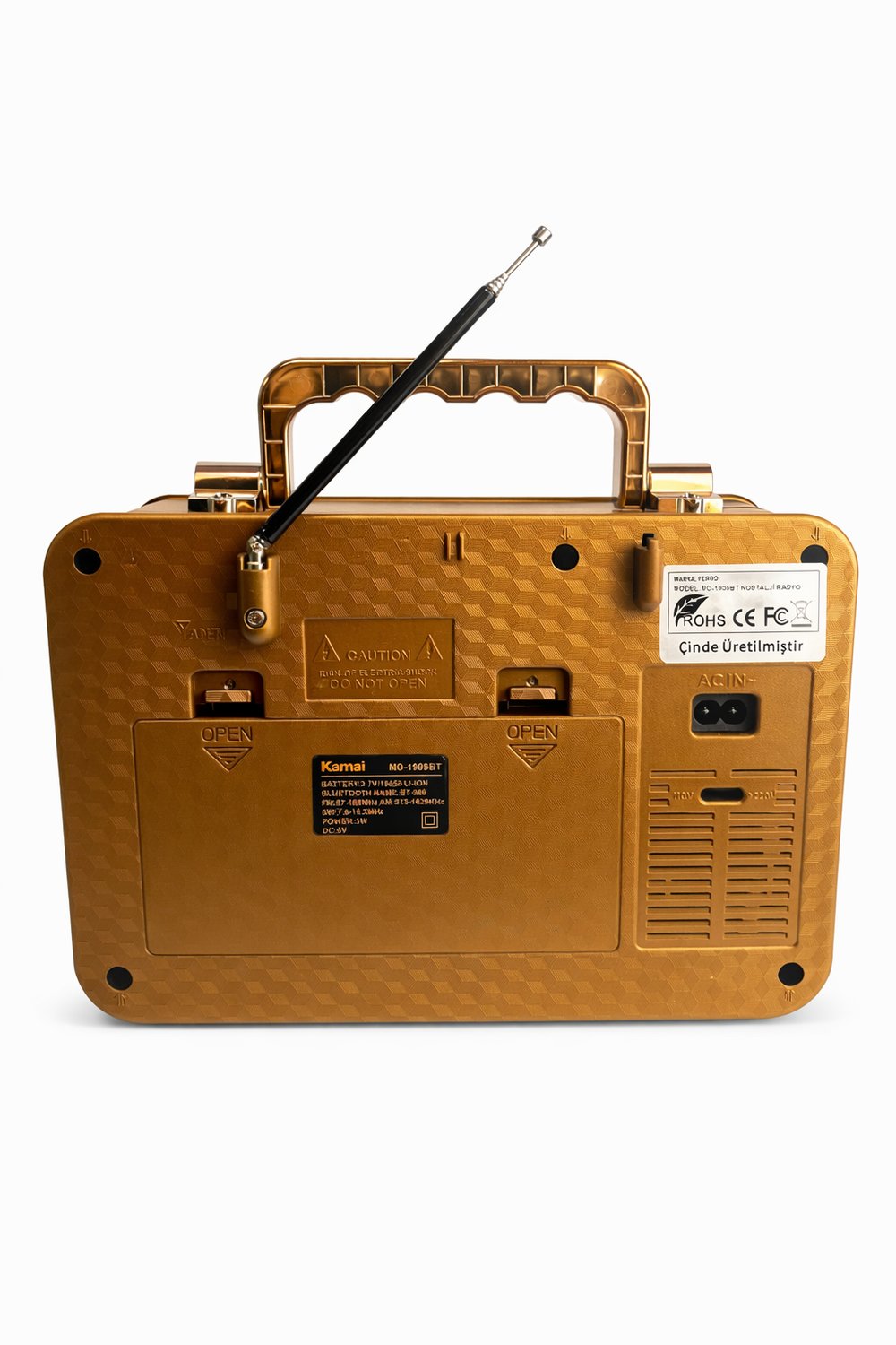MD-1909BT Nostaljik Radyo Görünümlü Bluetooth,Hafıza Kartı,Usb Bellek,Aux Ve Radyo Destekli Hoparlör Gold