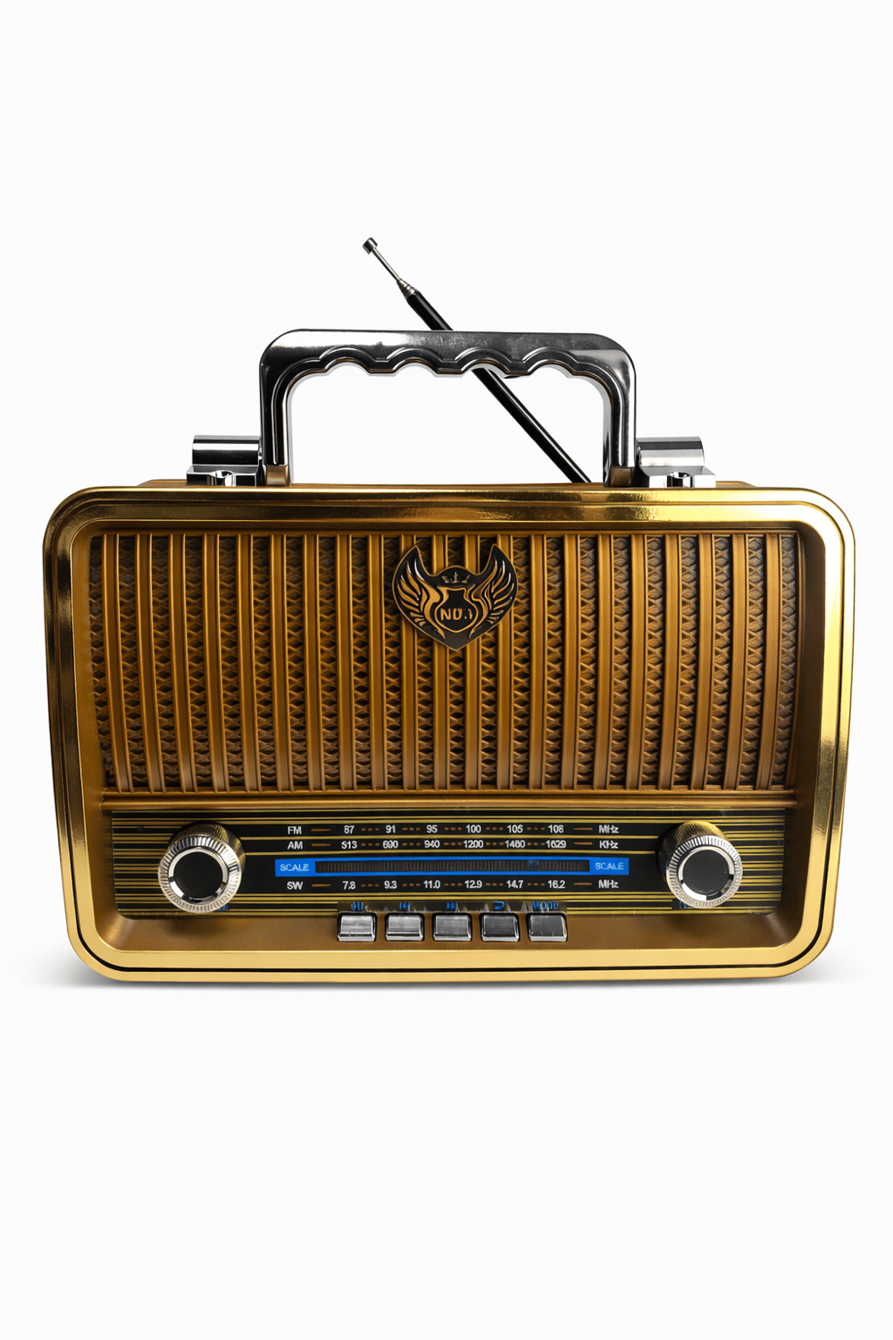 MD-1909BT Nostaljik Radyo Görünümlü Bluetooth,Hafıza Kartı,Usb Bellek,Aux Ve Radyo Destekli Hoparlör Gold