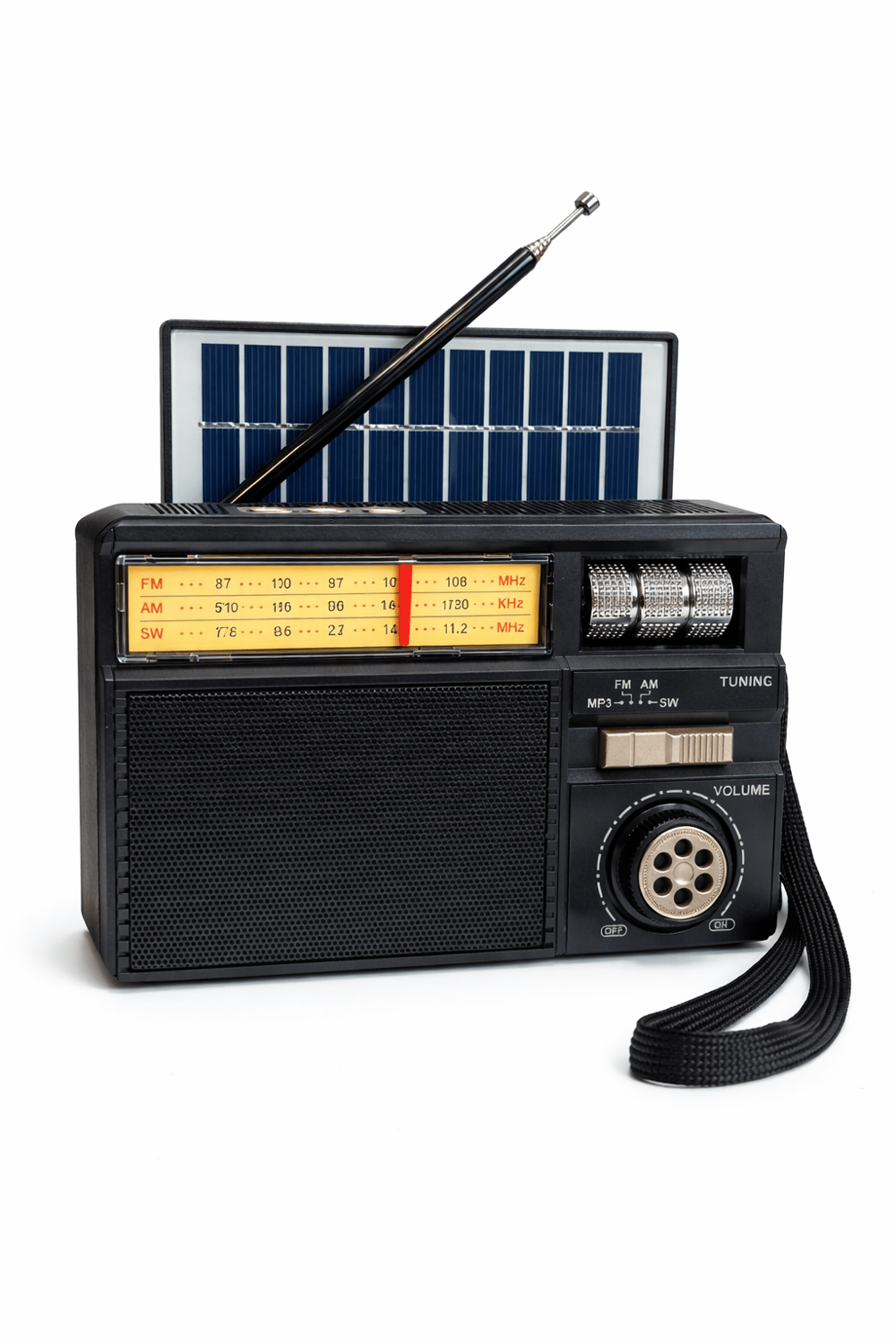 MD-979S Nostaljik Radyo Görünümlü Güneş Enerjili Bluetooth,Hafıza Kartı,Usb Bellek,Aux Ve Radyo Destekli Hoparlör Siyah