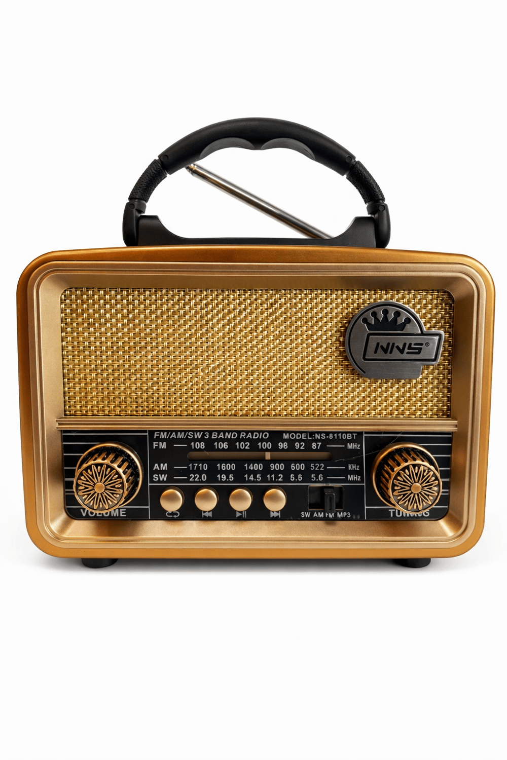 NS-8110BT Nostaljik Radyo Görünümlü Bluetooth,Hafıza Kartı,Usb Bellek,Aux Ve Radyo Destekli Hoparlör Altın
