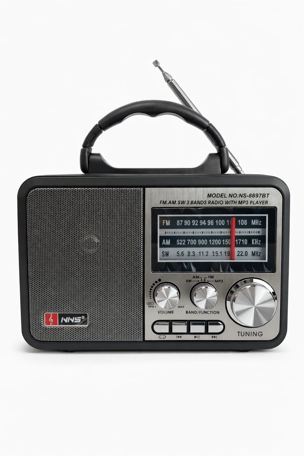 NS-8897BT Nostaljik Radyo Görünümlü Bluetooth,Hafıza Kartı,Usb Bellek,Aux Ve Radyo Destekli Hoparlör Metal Gri