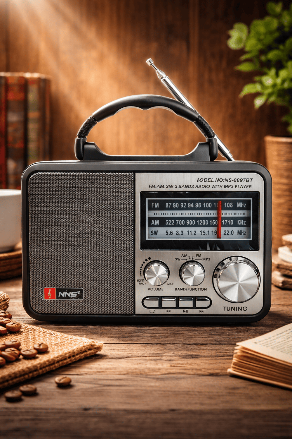 NS-8897BT Nostaljik Radyo Görünümlü Bluetooth,Hafıza Kartı,Usb Bellek,Aux Ve Radyo Destekli Hoparlör Metal Gri