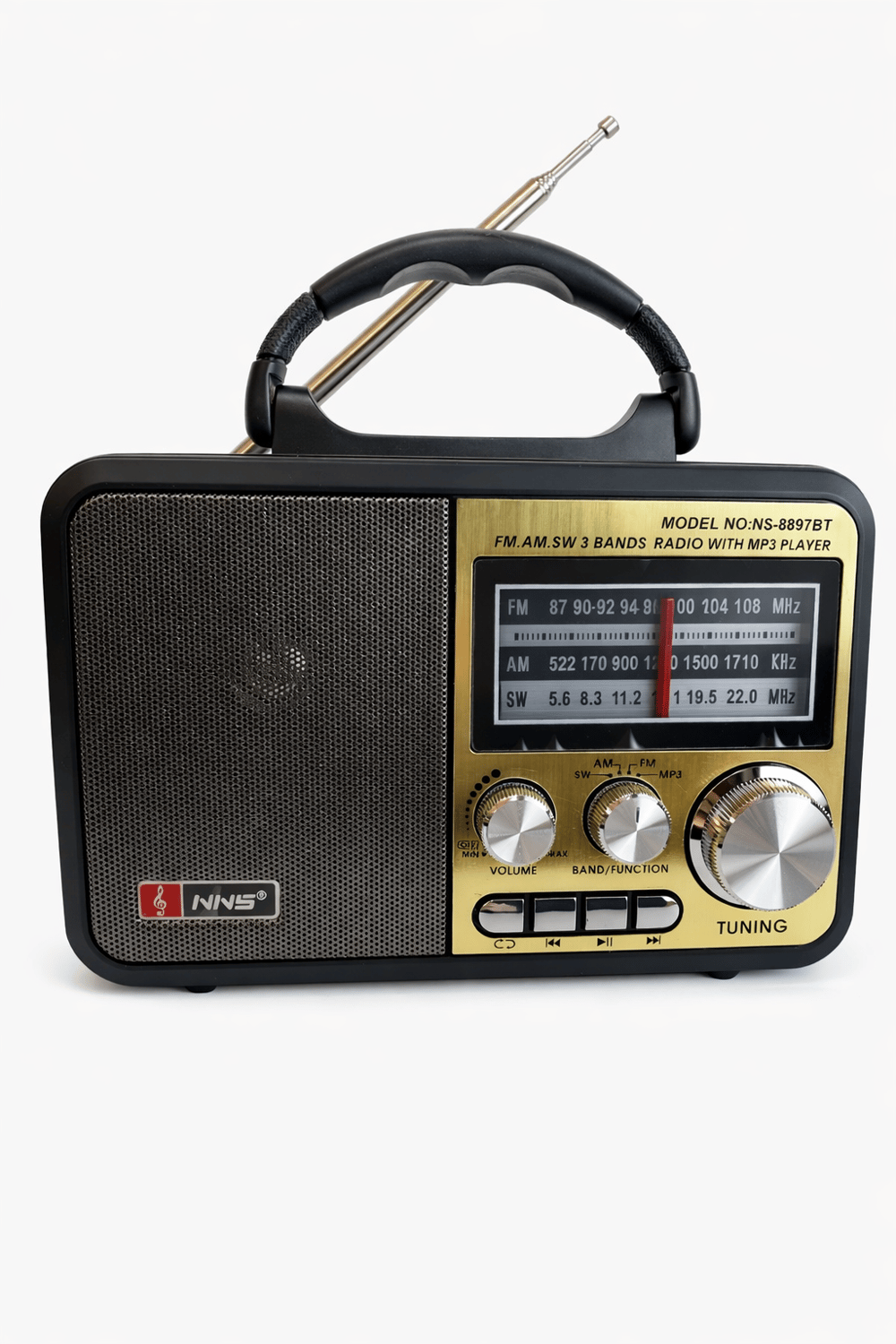 NS-8897BT Nostaljik Radyo Görünümlü Bluetooth,Hafıza Kartı,Usb Bellek,Aux Ve Radyo Destekli Hoparlör Gold