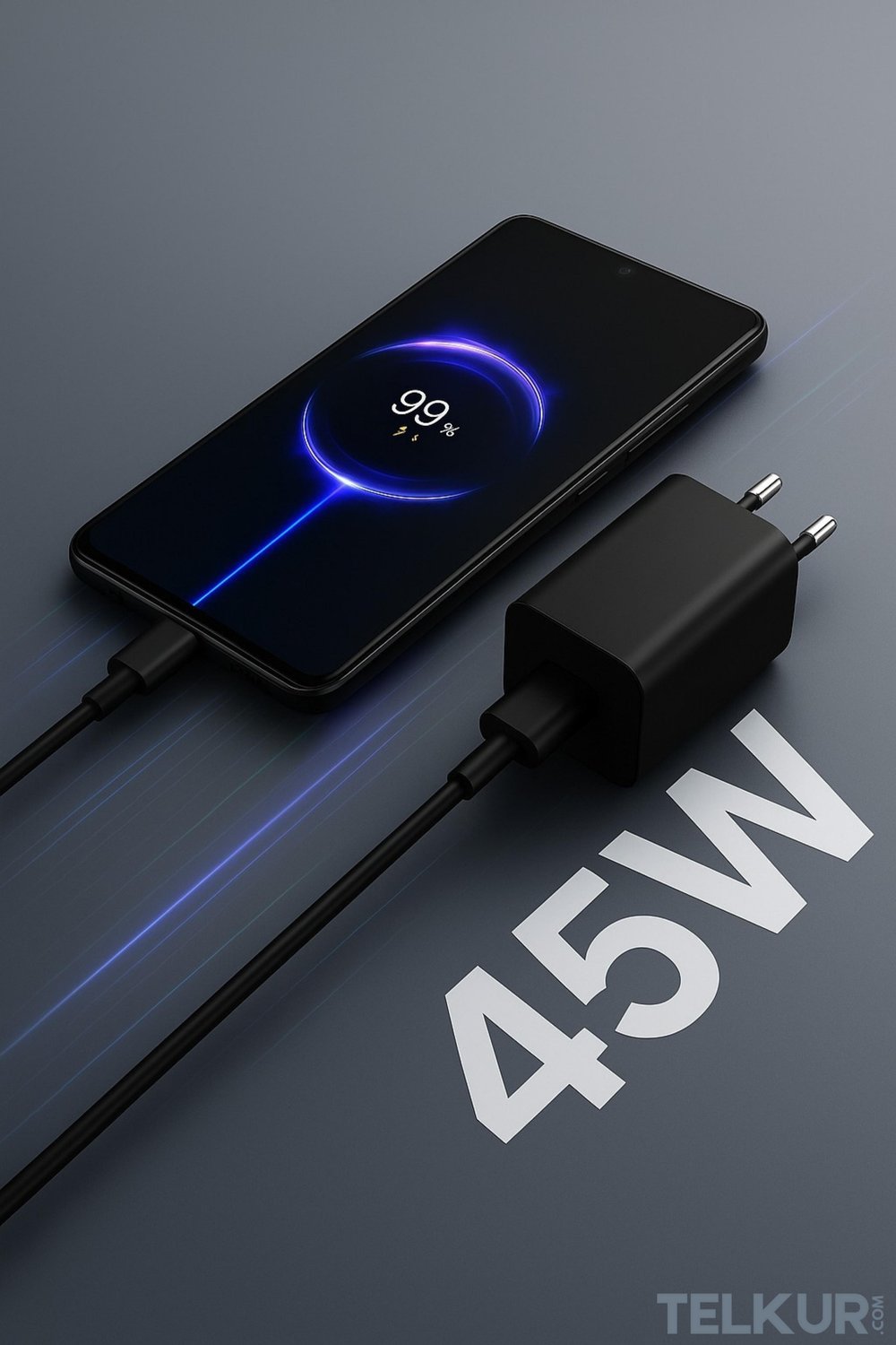 FERRO S45 Siyah 45W usb-c Çıkışlı Süper Hızlı Şarj Adaptör Başlık - Typec & Typec 1m Kablo Seti 