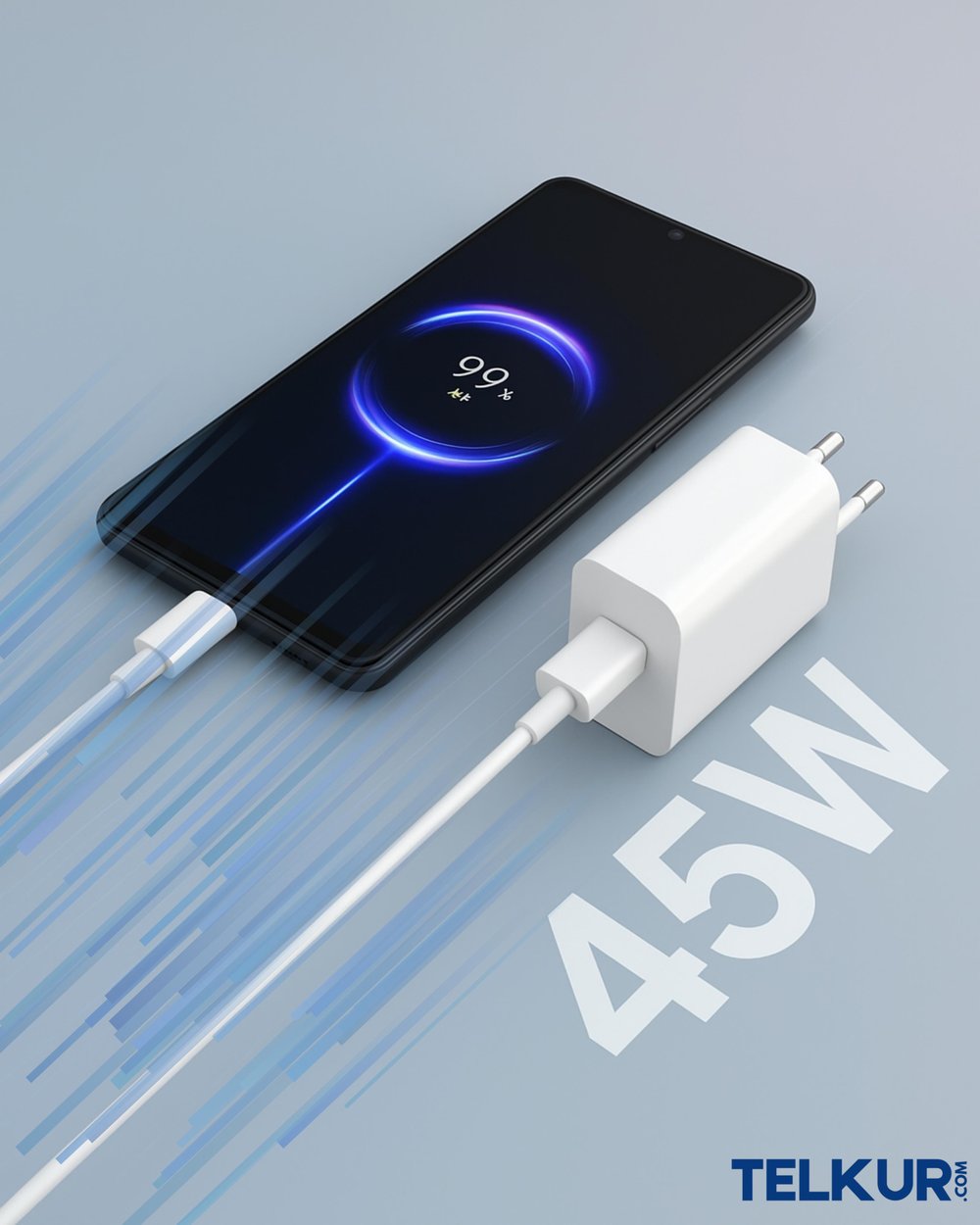 FERRO S45 Siyah 45W usb-c Çıkışlı Süper Hızlı Şarj Adaptör Başlık - Typec & Typec 1m Kablo Seti 