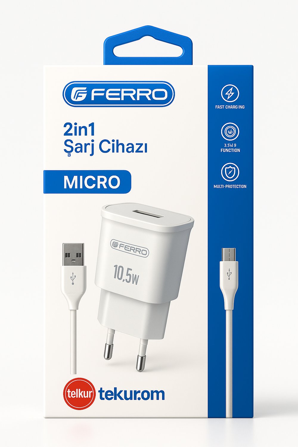 FERRO W12 Micro 10,5W  Adaptör & 1m Usb Kablo  2,1 Amper Hızlı Şarj
