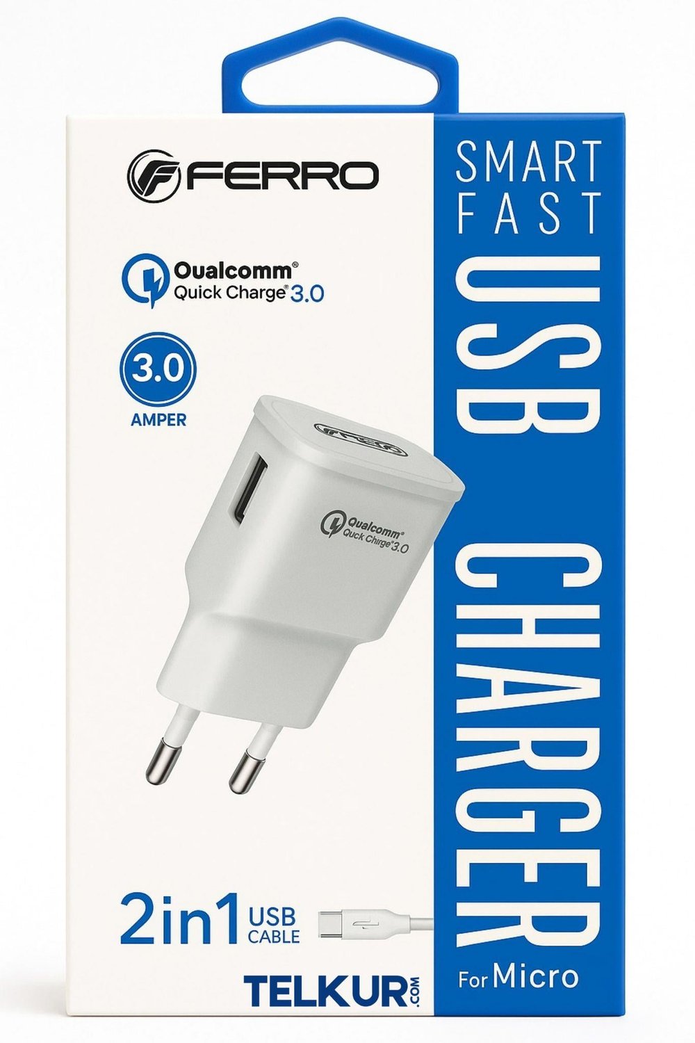 FERRO W13 Qualcom 3.0A Hızlı Micro USB Şarj Adaptörü ve Kablosu 