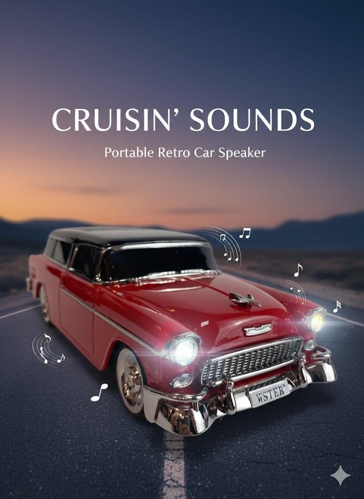 WS-1955 Nostaljik Araba Görünümlü Bluetooth,Hafıza Kartı,Usb Bellek,Aux Ve Radyo Destekli Hoparlör Kırmızı