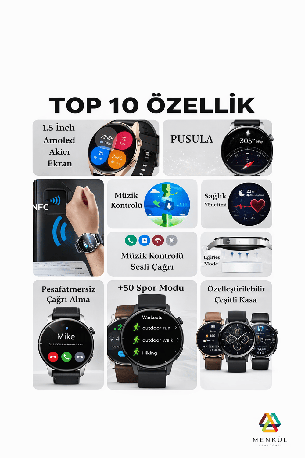 HK4 HERO Akıllı Saat - Nabız Ölçer, Spor Modları, Bildirim, Uzun Batarya