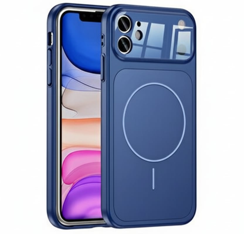 İPhone 11 Uyumlu İPhone 17 Görünümlü Magsafeli Kamera Kamera Lensli Kılıf Mavi