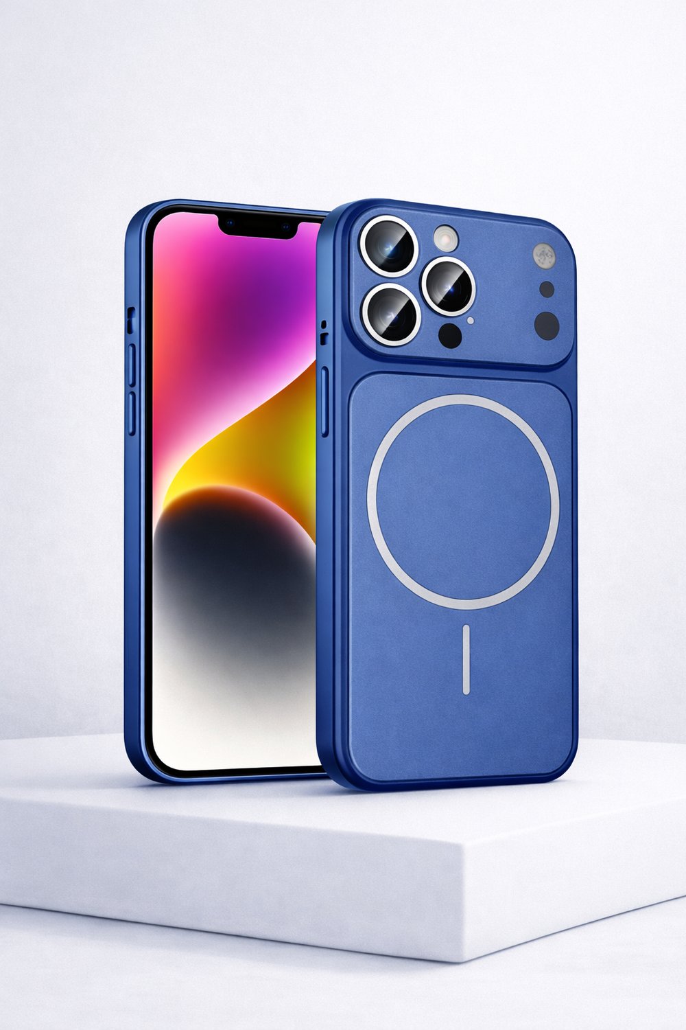 İPhone 13 Pro Uyumlu İPhone 17 Pro Görünümlü Magsafeli Kamera Kamera Lensli Kılıf Mavi