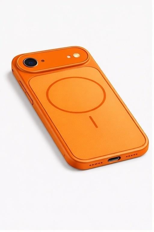 İPhone 17 Air Uyumlu İPhone 17 Pro Max Görünümlü Magsafeli Kamera Kamera Lensli Kılıf Turuncu