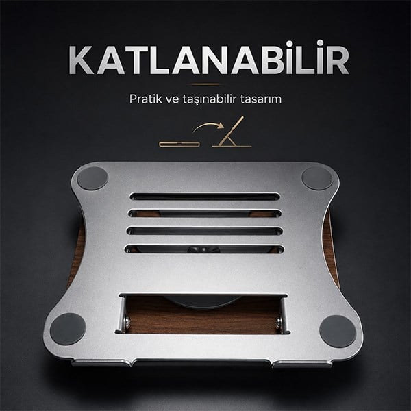Katlanabilir Alüminyum Laptop Yükseltici Stand – 10KG Taşıma, 360° Rotasyon, Soğutmalı Masaüstü Tutucu