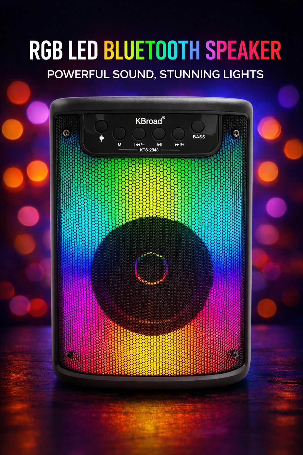 KTS-2043 Mikrofonlu RGB Işıklı Bluetooth Hoparlör – Güçlü Bass, USB/TF/AUX, FM Radyo