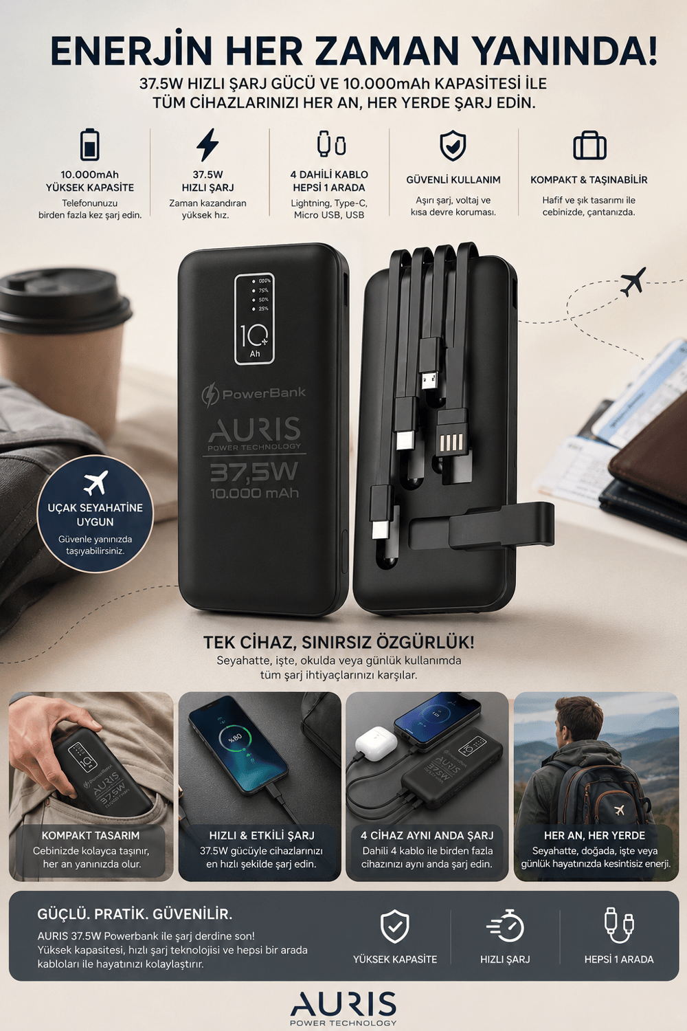 KP-17 10.000mAh Dijital Göstergeli Tüm Telefonlarla Uyumlu Powerbank