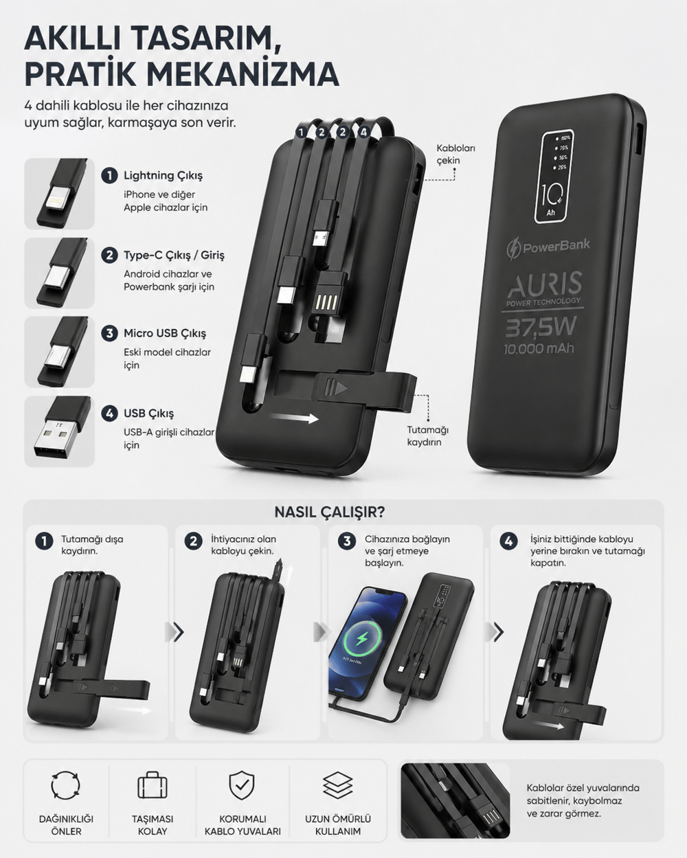 KP-17 10.000mAh Dijital Göstergeli Tüm Telefonlarla Uyumlu Powerbank