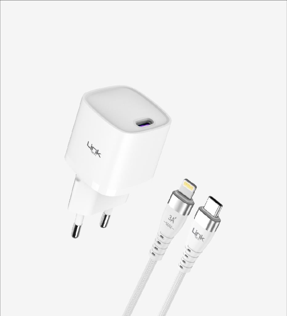 LinkTech G841 Premium Type-C Lightning Kablolu Mini 20W USB-C Süper SI Şarj Adaptörü
