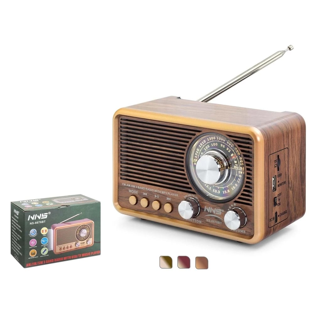 Nostaljik Radyo Görünümlü Bluetooth,Hafıza Kartı,Usb Bellek,Aux Ve Radyo Destekli Hoparlör KAHVERENGİ ( NS-6676BT )