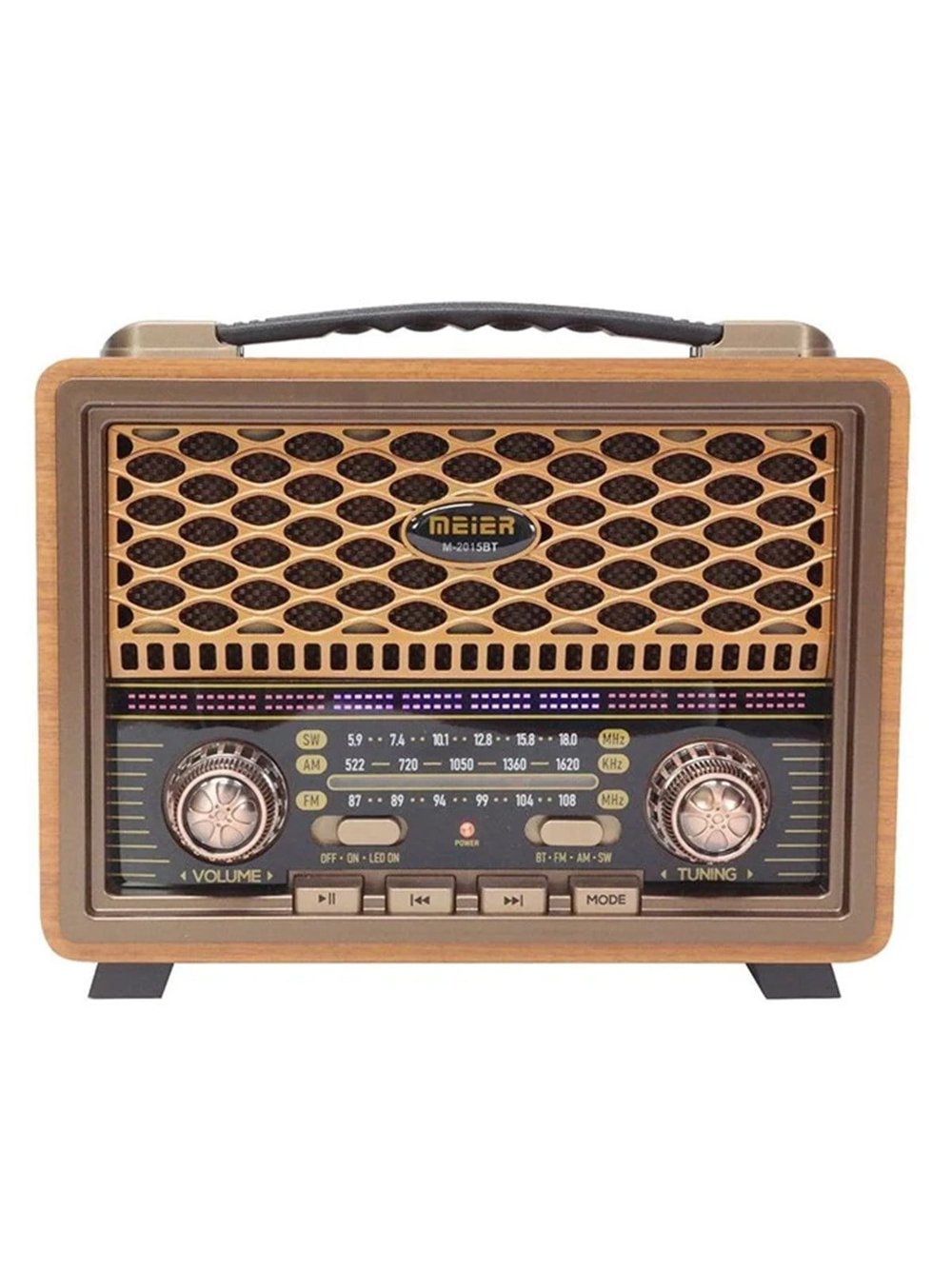 Nostaljik Radyo Görünümlü LED Işıklı Bluetooth,Hafıza Kartı,Usb Bellek,Aux Ve Radyo Destekli Hoparlör