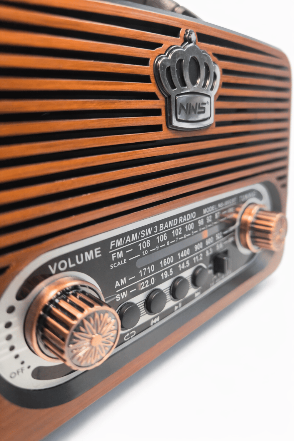 NS-8092BT Nostaljik Radyo Görünümlü Bluetooth,Hafıza Kartı,Usb Bellek,Aux Ve Radyo Destekli Hoparlör Açık Ahşap