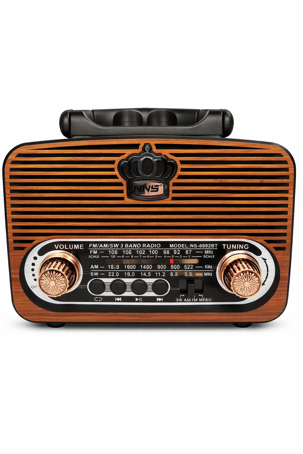 NS-8092BT Nostaljik Radyo Görünümlü Bluetooth,Hafıza Kartı,Usb Bellek,Aux Ve Radyo Destekli Hoparlör Açık Ahşap