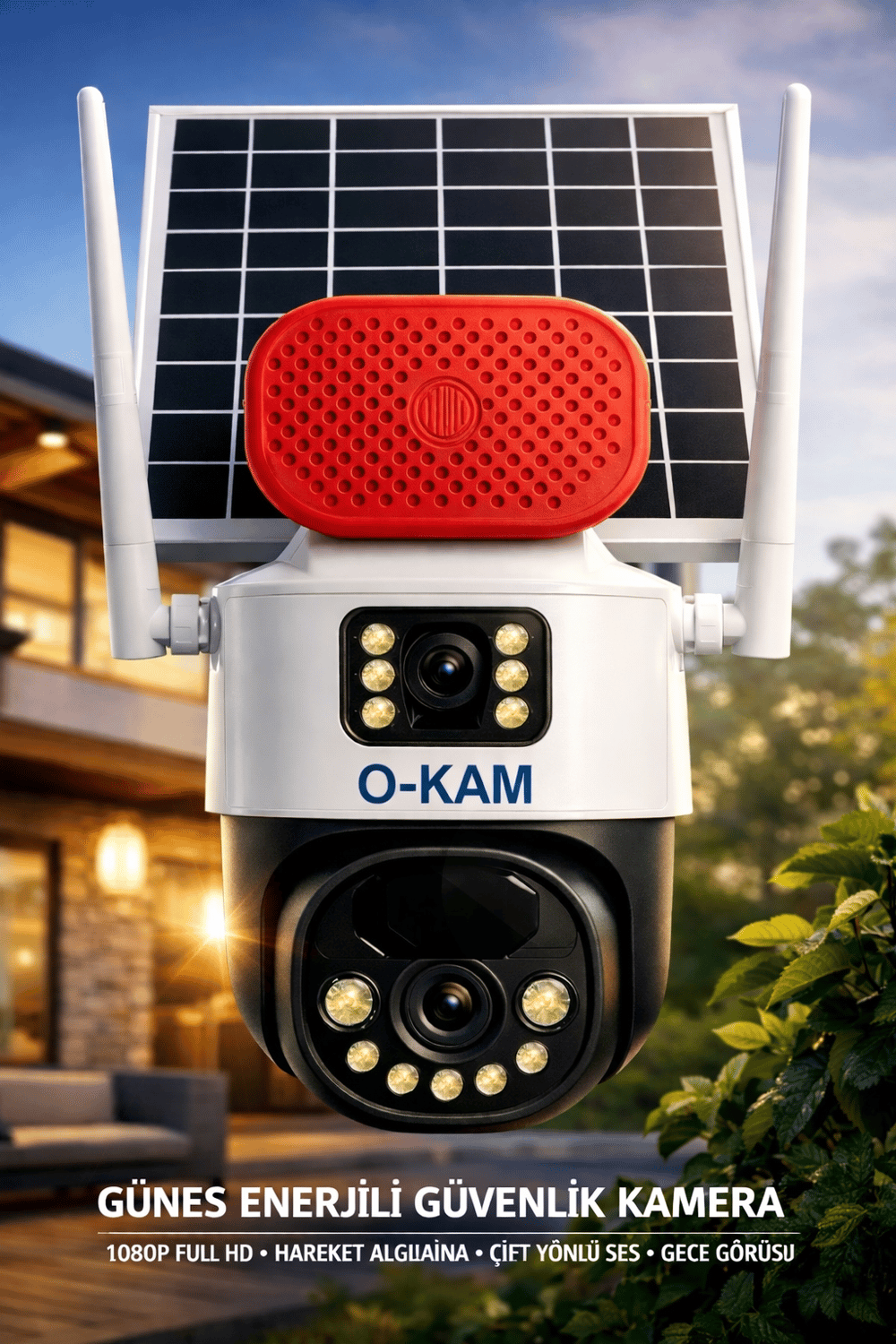 O-KAM 7015 WİFİ Solar 10X OPTİK ZOOM Çift Lens Sirenli 6MP Gece Görüşlü Güvenlik Kamerası