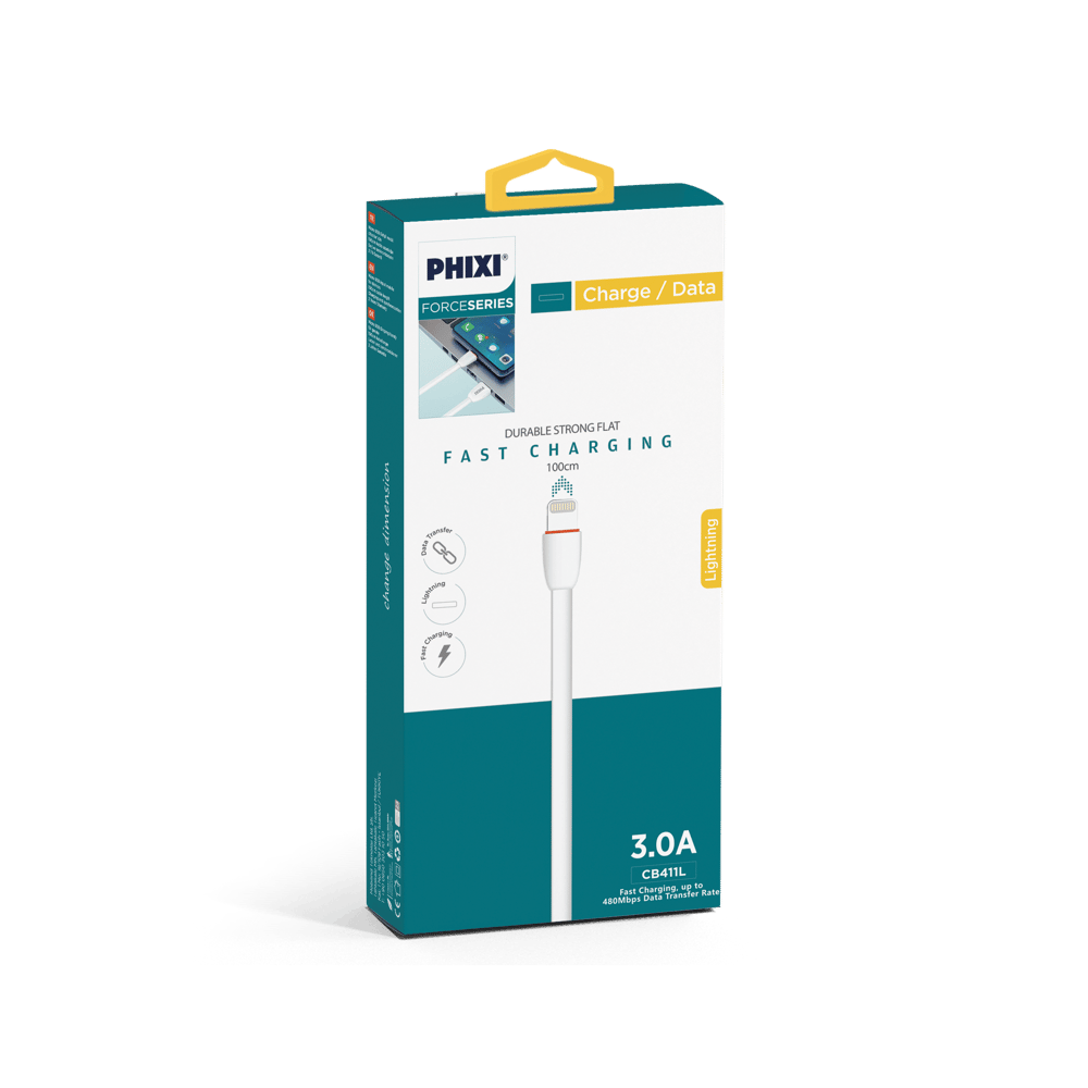 Phixi CB411L Force Yassı Kablolu 100 Cm Lightning Şarj ve Data Kablosu