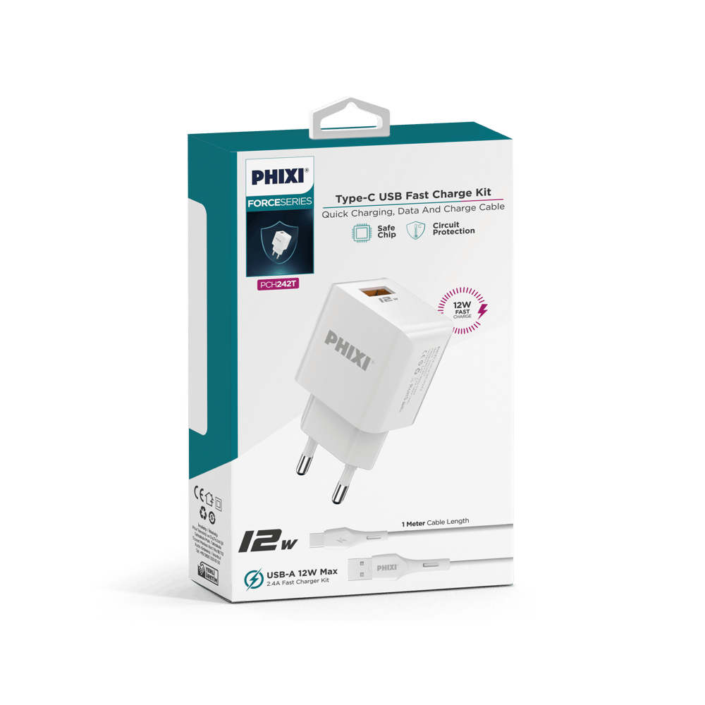 Phixi Force PCH242T Akım Korumalı 2.1A TYPE-C USB Kablolu Şarj Cihazı