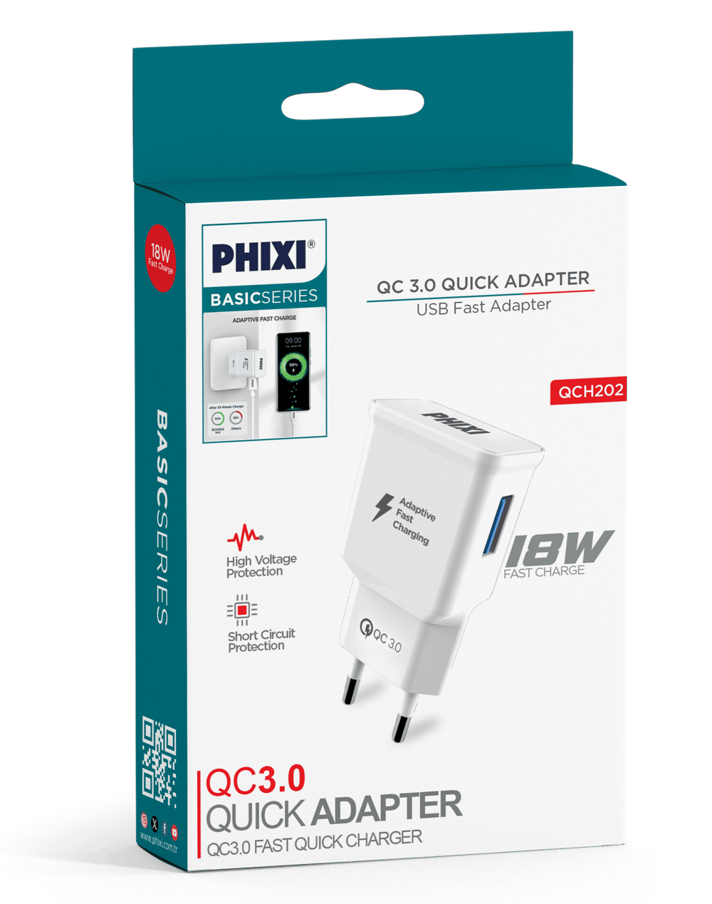 Phixi QCH202 Basic 12V / 3A Qualcomm 3.0 Hızlı Şarj Adaptörü