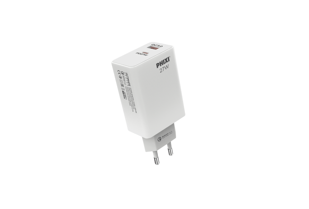Phixi Ultimate UPD4225L 27W PD Çift Çıkışlı Lıghtnıng Hızlı Şarj Adaptörü