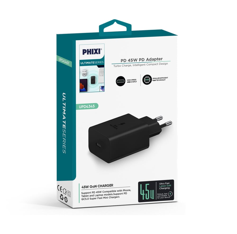 Phixi Ultimate UPD4345 45W PD Çıkışlı Hızlı Şarj Adaptörü
